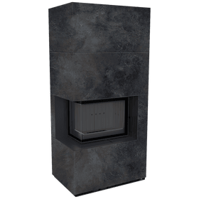 Modular fireplace FLOKI BOX left 8 kW Ø 160 quartz sinter OSSIDO NERO black thermotec