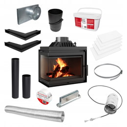 Litoželezni kamin KRATKI SIMPLE levi 8 kW Ø 200 komplet za vgradnjo