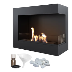 Bioethanol fireplace DELTA TÜV right-sided with decorative stones set