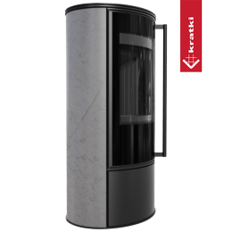 Oceľové kachle na drevo KRATKI ERIK Ø 150 5,5 kW dekoratívna keramika GRAY SATIN čierny termotec