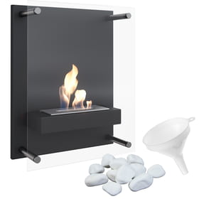 Wall mounted Bioethanol fireplace GLASS with glazing TÜV set