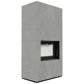 Modular fireplace FLOKI BOX 8 kW Ø 160 quartz sinter CEMENTO GRIGIO BOCCIARDATA self closing door