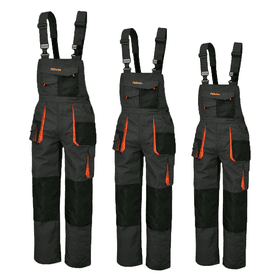 Spodnie dla instalatorów w rozmiarze M (42). Kolor czarny obrandowane logo Kratki