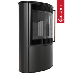 Estufa independiente de acero KRATKI BJORN Ø 150 7 kW termotec negra, con mecanismo de cierre, tirador de madera exótica de Jatoba.