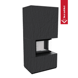 Αρθρωτό τζάκι KRATKI FLOKI BOX δεξιά 8 kW Ø 160 χαλαζιακό πυροσυσσωματωμένο NATURALI ARDESIA NERO A SPACCO