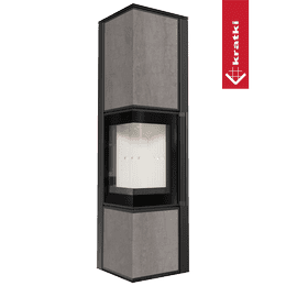 Wood burning steel stove KRATKI TORA/L 8 kW Ø 150 quartz sinter NATURALI PIETRA DI SAVOIA GRIGIA BOCCIARDATA self closing door