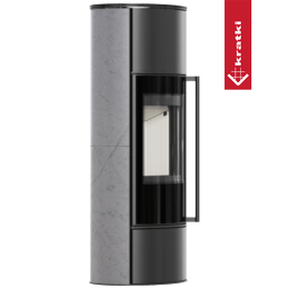 KRATKI ERIK steel stove Ø 150 5.5 kW high decorative storage ceramics GREY SATIN steel cover; with closing mechanism
