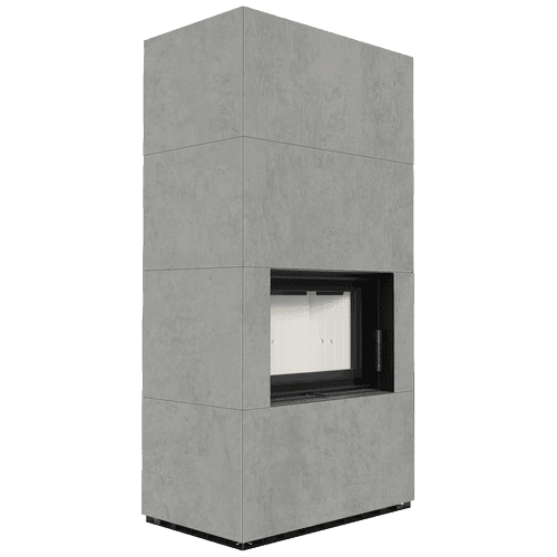 Modular fireplace FLOKI BOX 8 kW Ø 160 quartz sinter CEMENTO GRIGIO BOCCIARDATA
