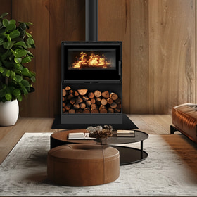 Wood burning steel stove KARI 70 Ø 150 8 kW recess for wood self closing door