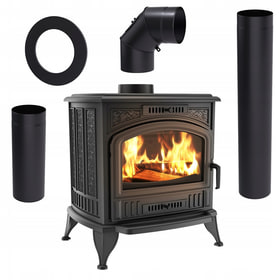 Wood burning cast iron stove K6 Ø 130 8 kW with accessories