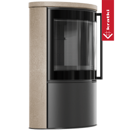 BJORN Ø 150 7kW free-standing steel stove, decorative GOLD SATIN storage ceramics; ceramic cover; black thermotec