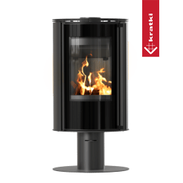 Oceľové kachle na drevo na podstavci KRATKI ERIK Ø 150 5,5 kW čierne thermotec