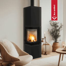 Kamin na drva od čelika KRATKI TORA/L 8 kW Ø 150 kvarc sinter Nero Assoluto