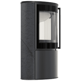 BJORN Ø 150 7kW freestanding steel stove with decorative GRAFITE SATIN storage ceramics and steel cover