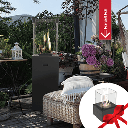 PATIO SLANKE ZWARTE GASVERWARMER + BIOETHANOL HAARD