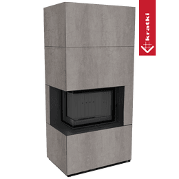 Modulární krb KRATKI FLOKI BOX levá 8 kW Ø 160 křemenný sintr NATURALI PIETRA DI SAVOIA GRIGIA BOCCIARDATA černá Thermotec