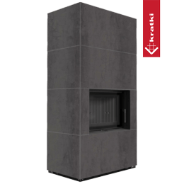 Modulaarinen takka KRATKI FLOKI BOX 8 kW Ø 160 kvartsisintteri NATURALI PIETRA DI SAVOIA ANTRANCITE BOCCIARDATA musta thermotec