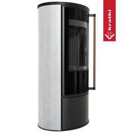 Stove KRATKI ERIK Ø150 5.5 kW WHITE NATURAL Steel Lid Black Close Jatoba Handle
