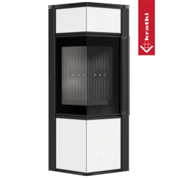 Vedfyrt stålovn GRATKI TORA/S 8 kW Ø 150 hvit glasspanel svart thermotec selvlukkende dør