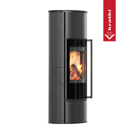 KRATKI ERIK ocelová kamna Ø 150 5,5 kW vysoká dekorativní keramická úložná plocha GRAFIT SATEN ocelový kryt; s uzavíracím mechanismem