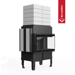 Heat-retaining fireplace KRATKI NORRA right 9.9 kW Ø 200 black lining, with side accumulation and 5 layers of upper accumulation
