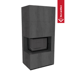 Modulinis židinys KRATKI FLOKI BOX kairysis 8 kW Ø 160 kvarcinis aglomeratas NATURALI PIETRA DI SAVOIA ANTRANCITE BOCCIARDATA juodas termotekas