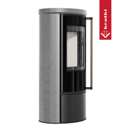 Krbová kamna ERIK Ø150 5,5kW GREY SATIN keramika madlo z exotického dřeva