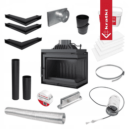 Liatinový krb KRATKI SIMPLE pravý 8 kW Ø 200 inštalačná sada