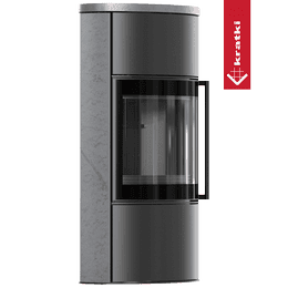 BJORN freestanding steel stove Ø 150 7kW High decorative storage ceramic GRAY SATIN; ceramic cover; black thermotec; with closing mechanism