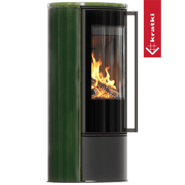 Szabadon álló tűzhely ERIK 5,5 kW Ø 150 zöld cserép, csempeburkolat, fekete termotec, zárószerkezettel