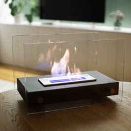 Not removable Portable Tabletop Bioethanol Fireplace - White Rectangular Design with Glass Shields