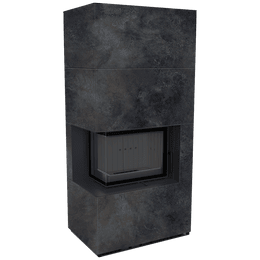 Modularni kamin KRATKI FLOKI BOX levi 8 kW Ø 160 kremenčev sinter OSSIDO NERO črn thermotec