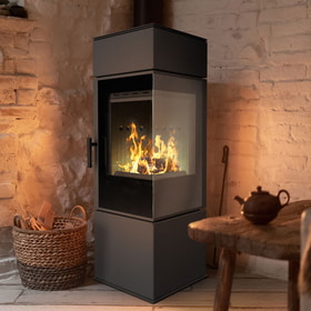 Wood burning steel stove THOR Ø 150 8 kW black thermotec lining