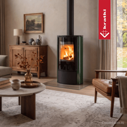 Sobă independentă ERIK 5,5 kW Ø 150 țiglă verde, capac din oțel