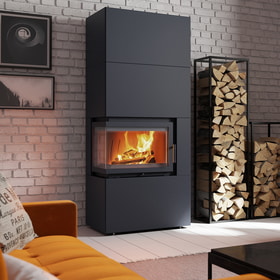 Modular fireplace Box 8 kW Ø 200 Black self closing door