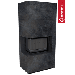 Modulinis židinys KRATKI FLOKI BOX kairysis 8 kW Ø 160 kvarcinis aglomeratas OSSIDO NERO juodas termotekas