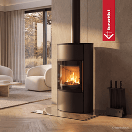 Piec stalowy z płaszczem wodnym KRATKI BJORN Aqua 10 kW Ø 150 klamka z drewna egzotycznego Jatoba