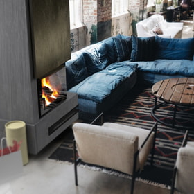 Steel fireplace LUCY right 12 kW Ø 200