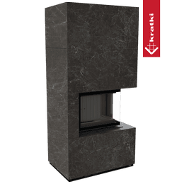 Murspis Kratki FLOKI BOX Ø 160 8 kW Höger kvartskomposit Nero Greco med svart beklädnad