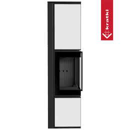 Stalen houtkachel KRATKI TORA/L 8 kW Ø 150 wit glaspaneel zwarte thermotec zelfsluitende deur