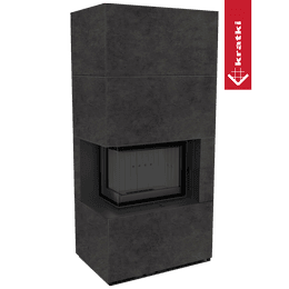 Modulær peis KRATKI FLOKI BOX venstre 8 kW Ø 160 kvarts sinter FOKOS GRAPHITE black thermotec