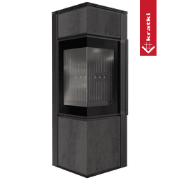 Wood burning steel stove KRATKI TORA/S 8 kW Ø 150 quartz sinter NATURALI PIETRA DI SAVOIA ANTRANCITE BOCCIARDATA black thermotec