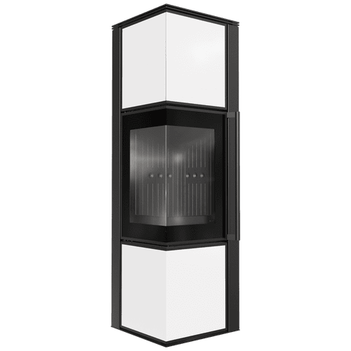 Σόμπα ξύλου από χάλυβα TORA/M 8 kW Ø 150 λευκή γυάλινη επένδυση μαύρη thermotec αυτοκλειόμενη πόρτα