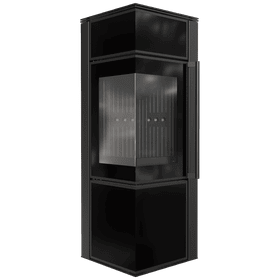 Wood burning steel stove TORA/S 8 kW Ø 150 black glass panel black thermotec self closing door