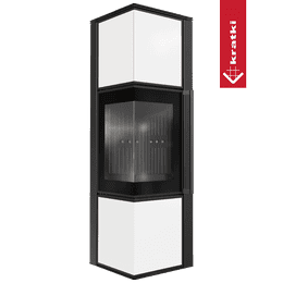 Piec stalowy KRATKI TORA/M 8 kW Ø 150 biały panel szklany czarne wyłożenie z domykaniem