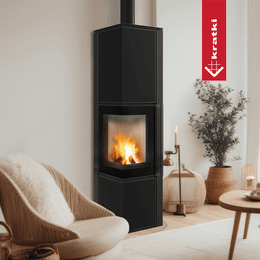 Teräskamina KRATKI TORA/L 8 kW Ø 150 kvartsisintteri Nero Assoluto