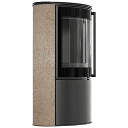 BJORN Ø 150 7kW freestanding steel stove, decorative GOLD SATIN storage ceramic; steel cover; black thermotec; with closing mechanism