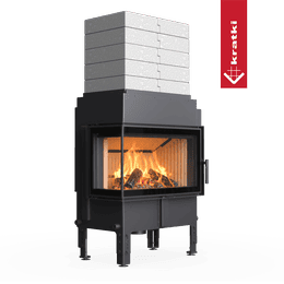 Heat-retaining fireplace KRATKI NORRA left 9.9 kW Ø 200 – set with side heat storage and 5 layers of top heat storage
