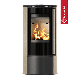 Wood burning steel stove KRATKI ERIK Ø 150 5,5 kW decorative ceramics GOLD SATIN self closing door