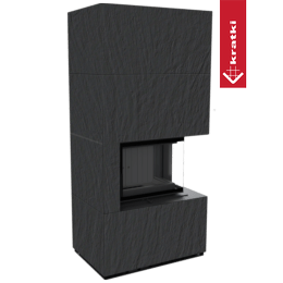 Kaminbausatz KRATKI FLOKI BOX rechts 8 kW Ø 160 Quarzsinter NATURALI ARDESIA NERO A SPACCO schwarz Verkleidungz